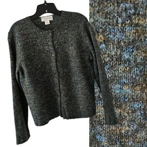 Petite Sophisticate Space Dye Bouclè Wool Acrylic Round Neck Cardigan | EUC | MP